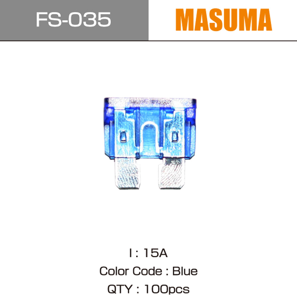 FS-035 15A Blue 100 pcs MASUMA Europe Truck Mini Fuses