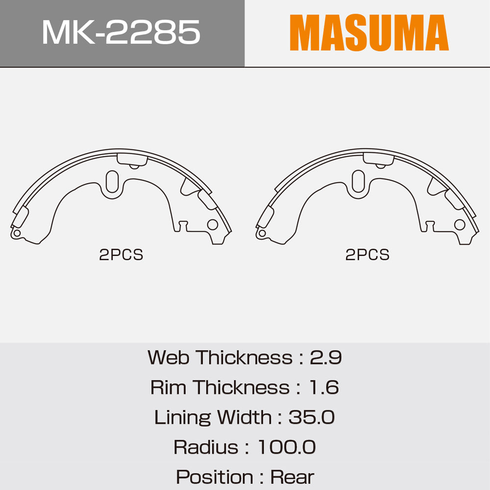 MK-2285 MASUMA Thailand Auto Manufacturer Parts Drum brake shoes