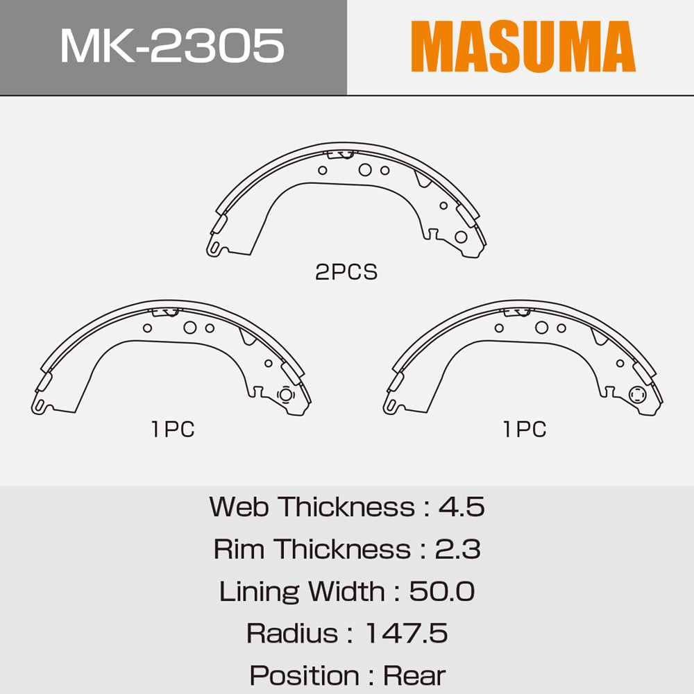 MK-2305 MASUMA European car Auto Manufacturer Parts Kit Brake Shoe